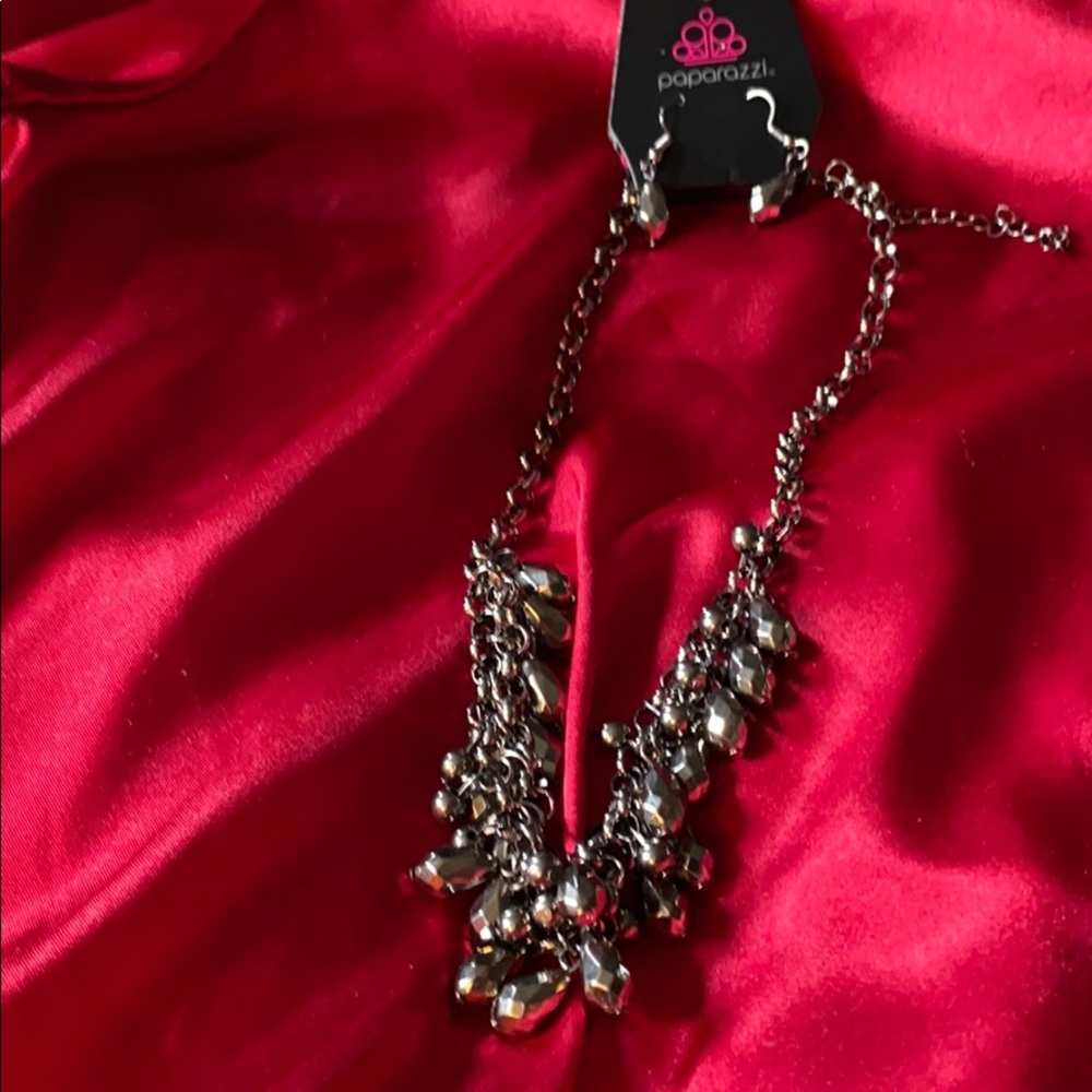 Metallic necklace and earrings